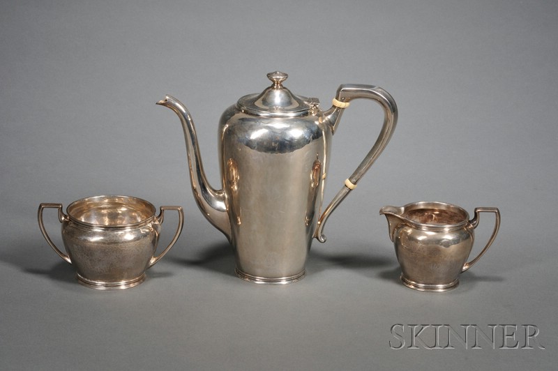 Appraisal: Three Piece Assembled Arts Crafts Sterling Coffee Set Boston c