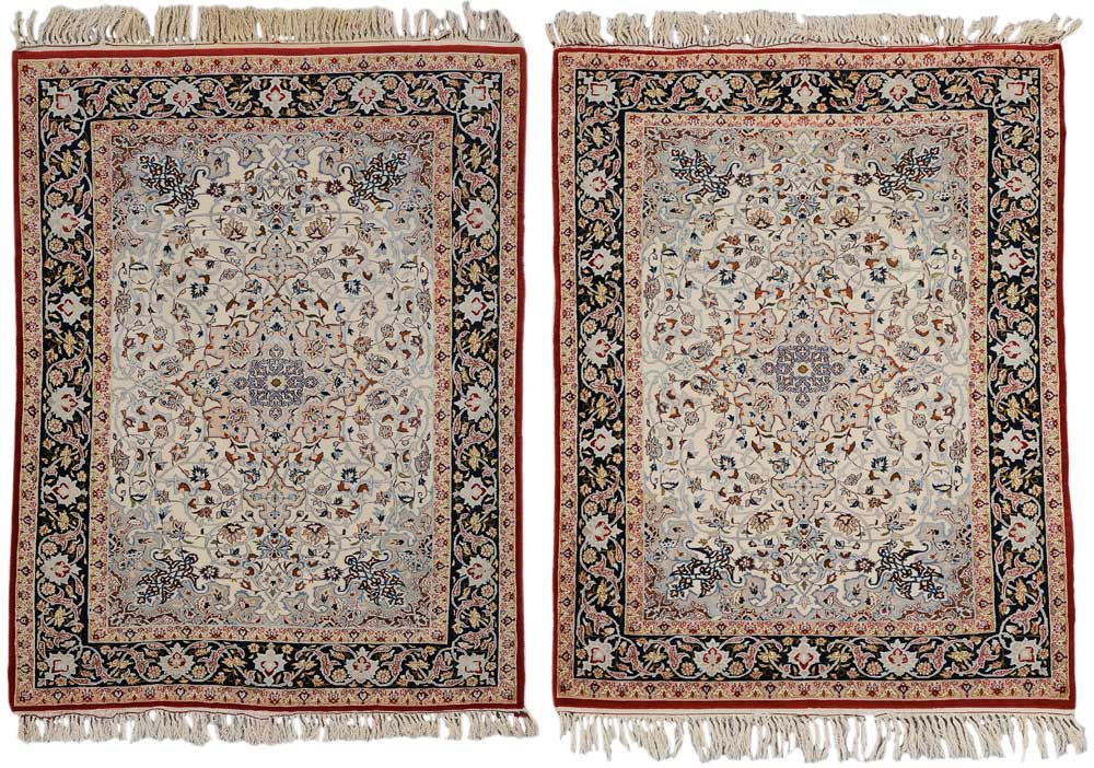 Appraisal: Pair Silk Rugs Persian th century very fine wool and