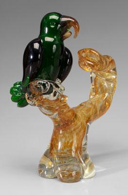 Appraisal: Murano glass parrot green parrot perched on branch unmarked probably