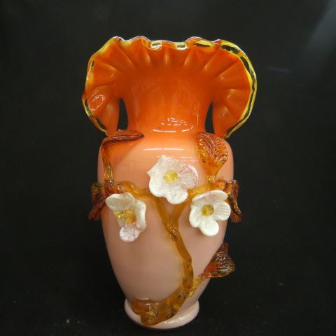 Appraisal: Stevens Williams Art Glass Vase applied flowers on cranberry fading