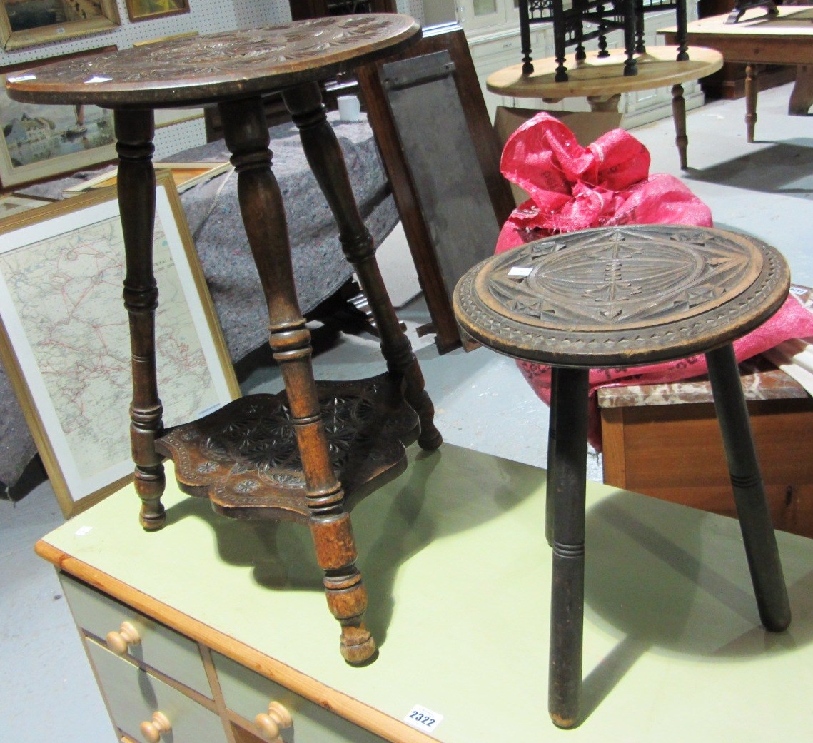 Appraisal: An Anglo Indian two tier occasional table a similar smaller