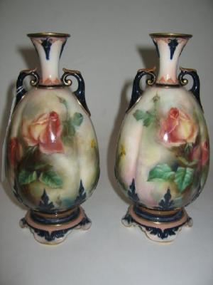 Appraisal: A PAIR OF HADLEY'S WORCESTER PORCELAIN VASES c of lobed