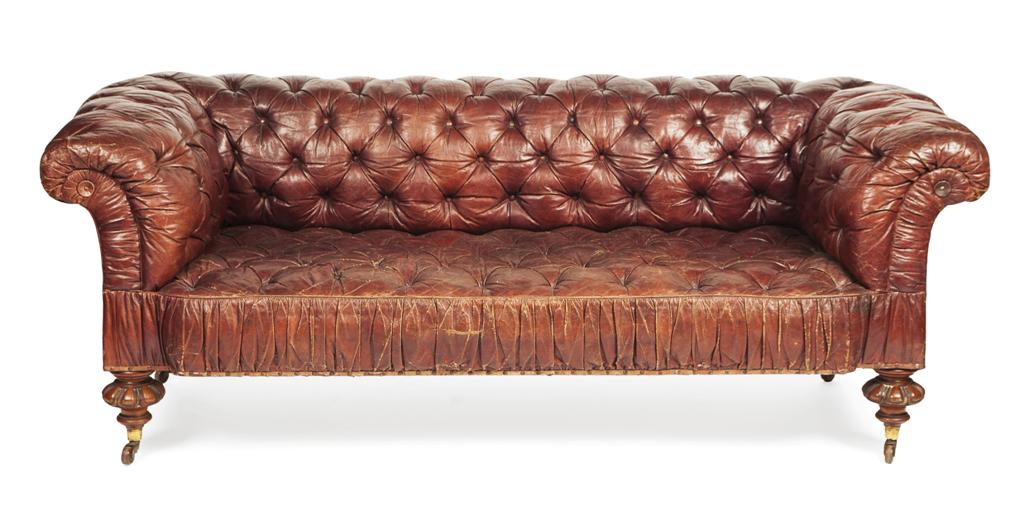 Appraisal: EARLY VICTORIAN MAHOGANY AND LEATHER UPHOLSTERED CHESTERFIELD BY MACKENZIE MITCHELL