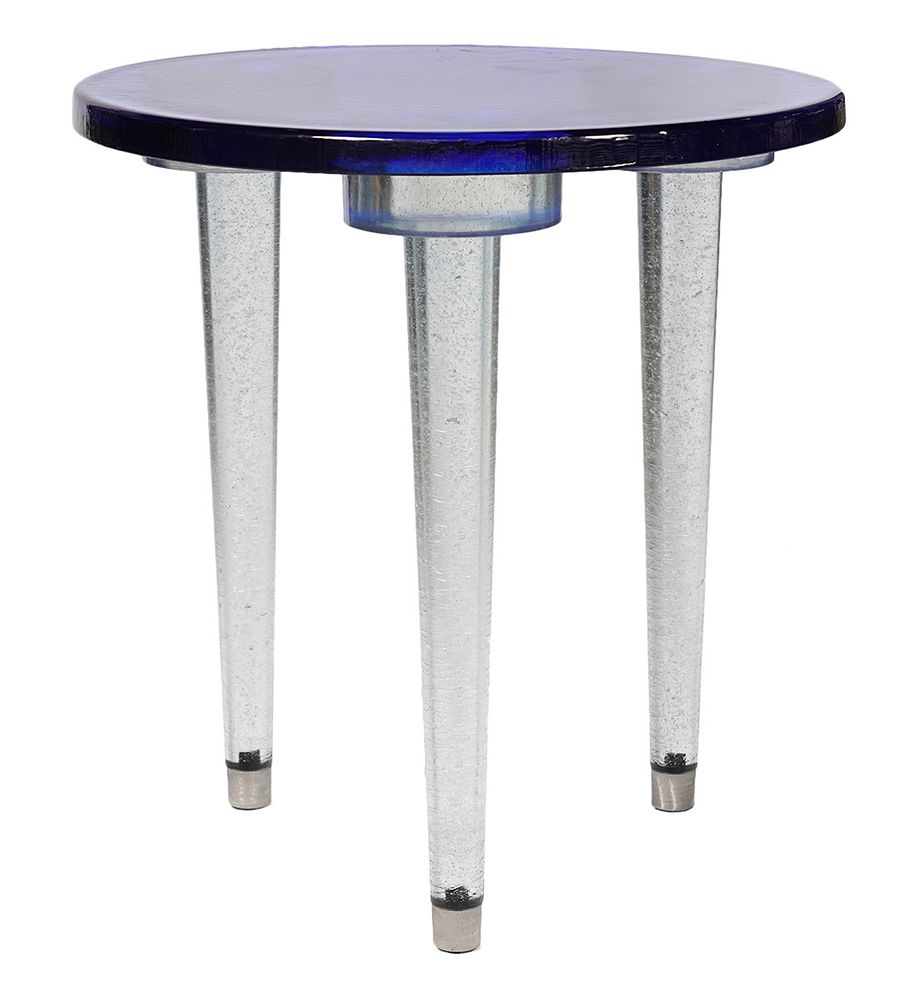 Appraisal: John Lewis Round Art Glass Table John Lewis round blue