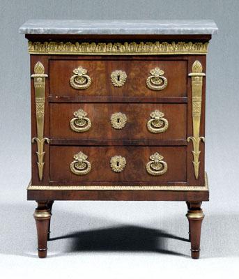 Appraisal: French Empire marble-top side commode variegated gray to white marble