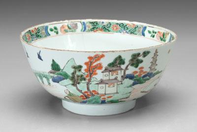 Appraisal: Chinese famille verte bowl interior with building among trees exterior