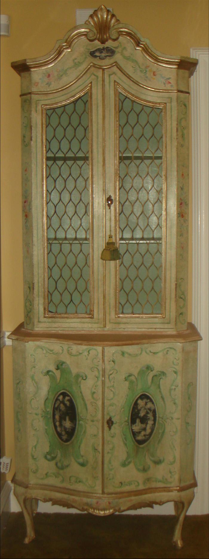 Appraisal: part painted Italian style display cabinet grill inserts in top