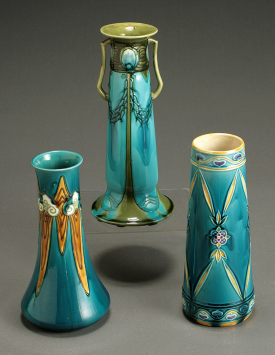 Appraisal: Group of Three Minton Secessionist Majolica Vases First Quarter th