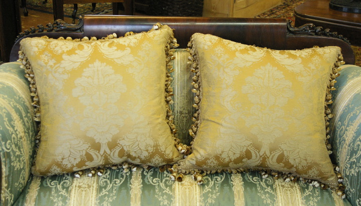 Appraisal: Pair of Silk Damask Overstuffed Pillows of square form and