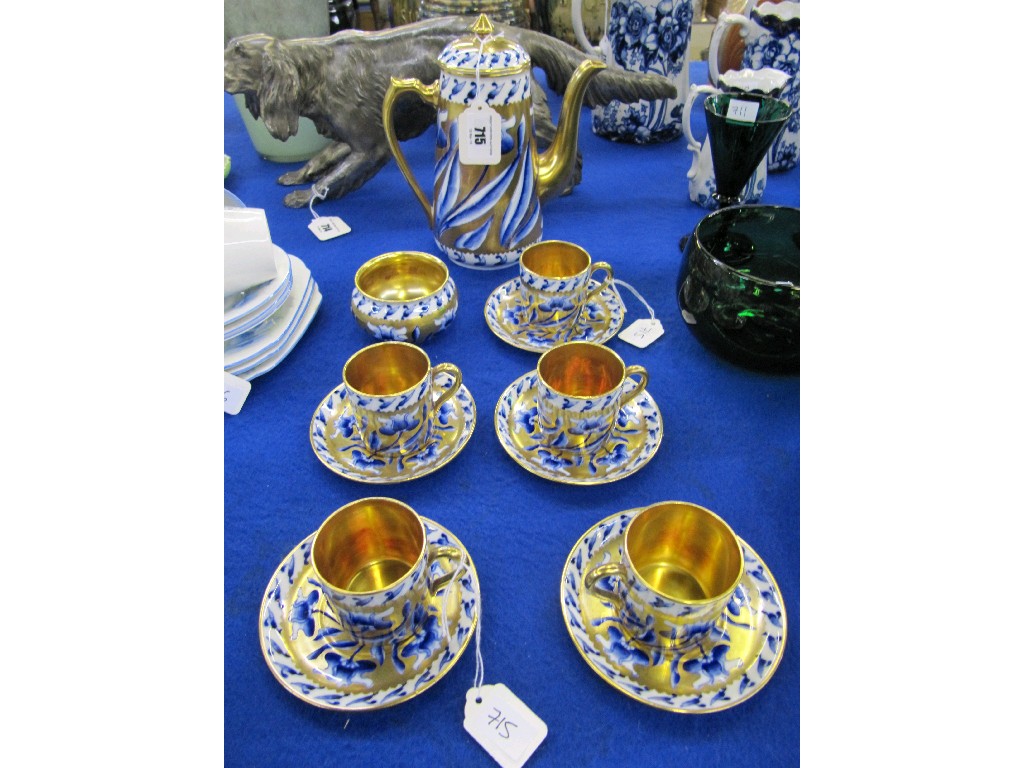 Appraisal: Birk Rawlins Co part coffee set with blue white gilt