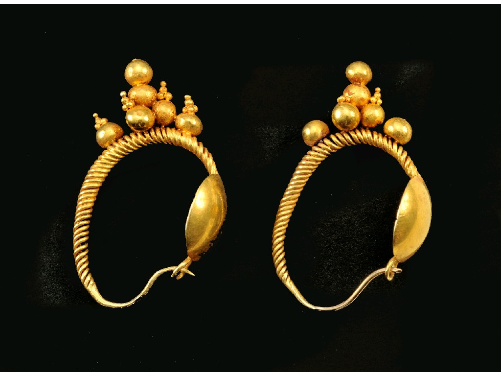 Appraisal: A Pair of ancient Roman Earrings each having wirework frame