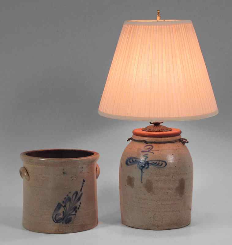 Appraisal: E NORTON STONEWARE CROCK SOLD WITH CROCK LAMP E Norton