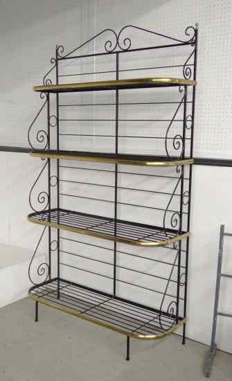 Appraisal: Wrought iron and brass bakers rack '' W '' D