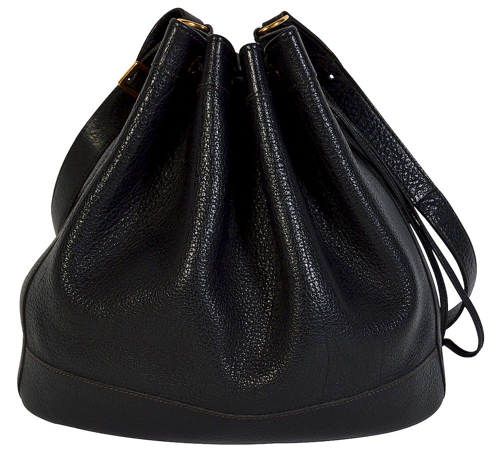 Appraisal: Hermes Leather Drawstring Bag Hermes drawstring leather bag has a