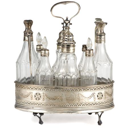 Appraisal: George III Silver and Cut Glass Cruet Set Estimate -