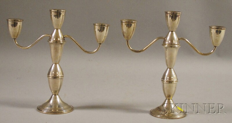 Appraisal: Pair of Duchin Creation Weighted Sterling Silver Three-light Convertible Candelabra