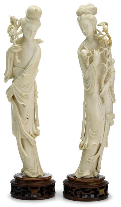 Appraisal: Pair of Chinese elephant ivory meirenlate Qing dynasty