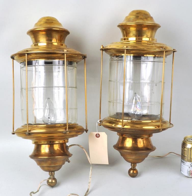 Appraisal: Pair Brass Lanterns Joan Crawford History gifted to owner's family