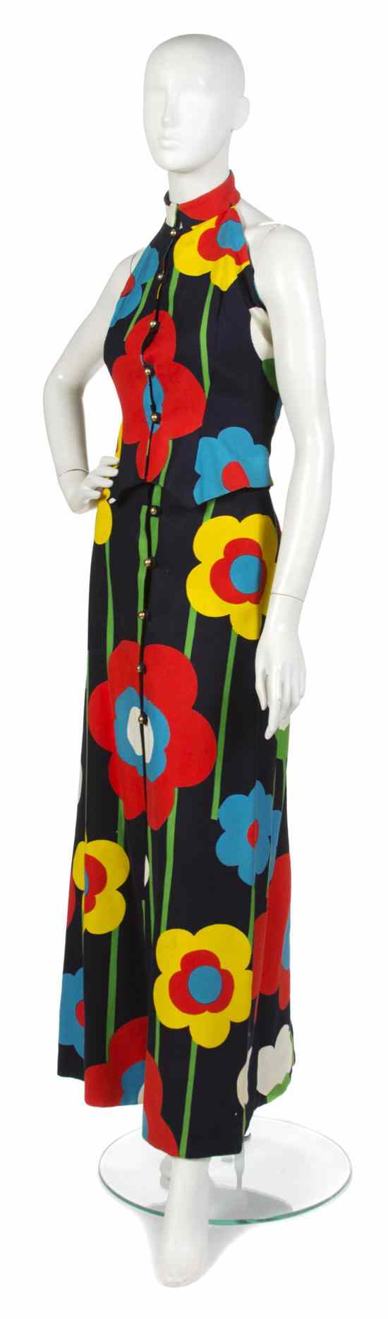 Appraisal: A Pauline Trigere Multicolor Floral Canvas Skirt Ensemble with a