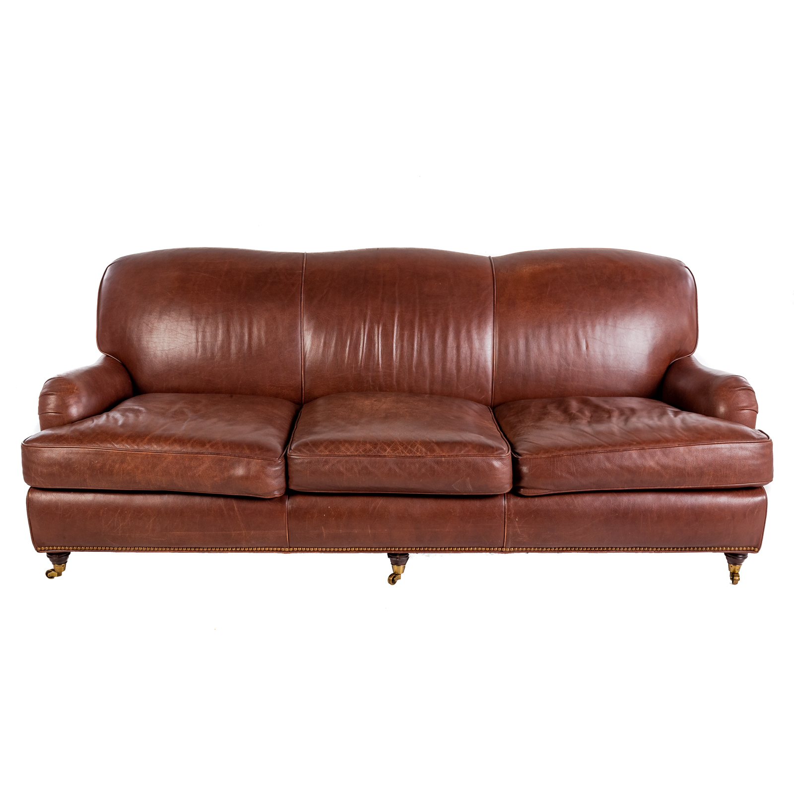 Appraisal: HANCOCK MOORE - CUSHION LEATHER SOFA Top grain leather with