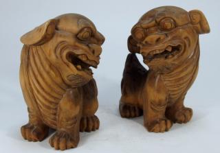 Appraisal: PR Chinese Carved Wood Foo Lion Figures CHINA TH CENTURY