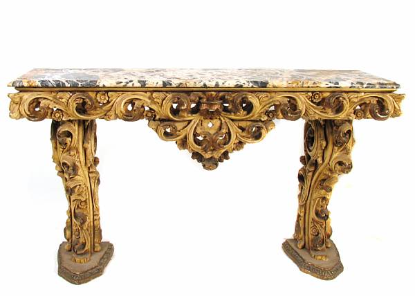 Appraisal: An Italian painted console table with marble top late th