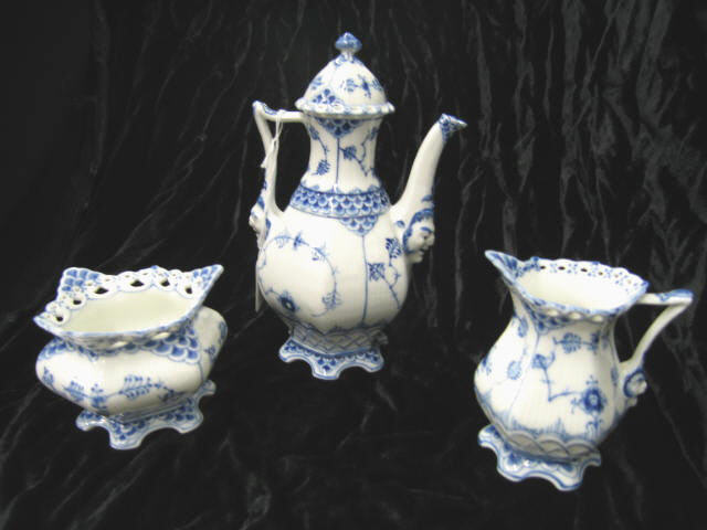 Appraisal: Royal Copenhagen Porcelain Demitasse Set Blue Fluted pot creamer sugar