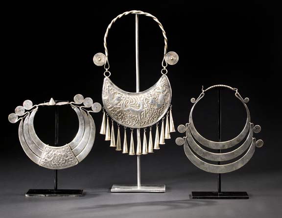 Appraisal: Nepalese Nickel-Silver Tribal Necklace composed of three parallel crescent bands