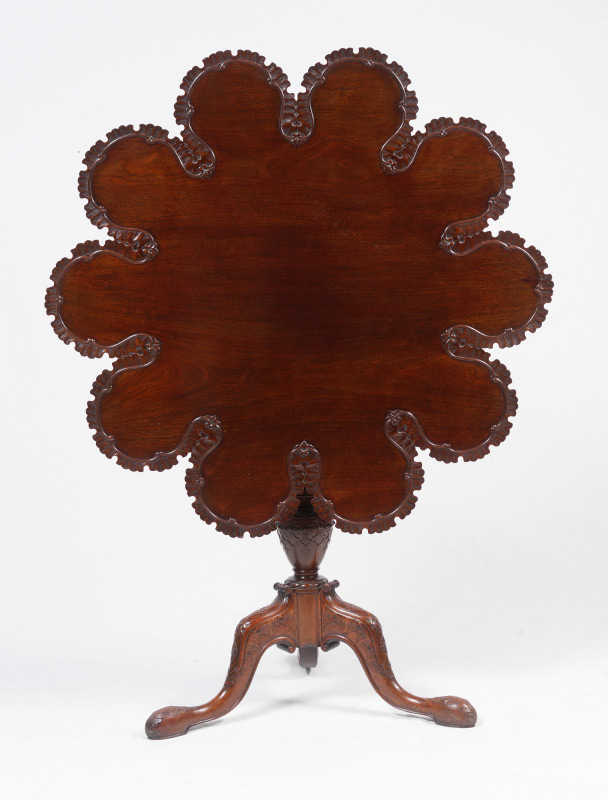 Appraisal: A MOST UNUSUAL SCALLOPED EDGE PIE CRUST TILT TOP TABLE