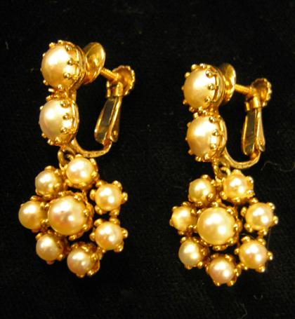 Appraisal: karat yellow gold and pearl drop earringsDisplays ten prong set