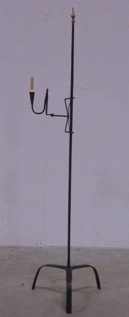 Appraisal: American wrought iron rush light floor candlestand early th century