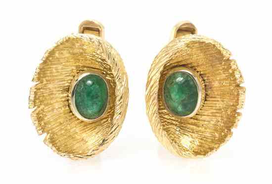 Appraisal: A Pair of Karat Yellow Gold and Emerald Cufflinks containing