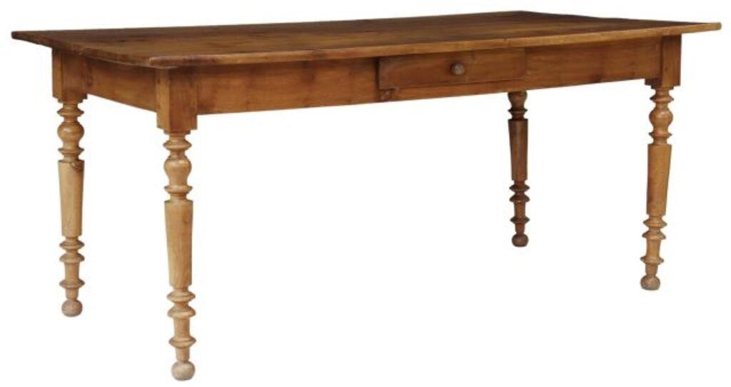 Appraisal: French Provincial fruitwood farmhouse table th c rectangular plank top