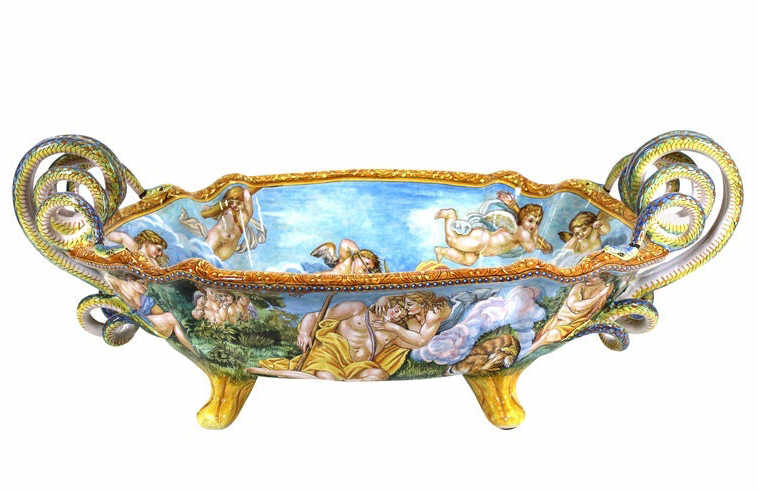 Appraisal: DERUTA 'HOMMAGE TO CARRACCI' MAJOLICA CENTERPIECE Claudia Ciotti for Deruta