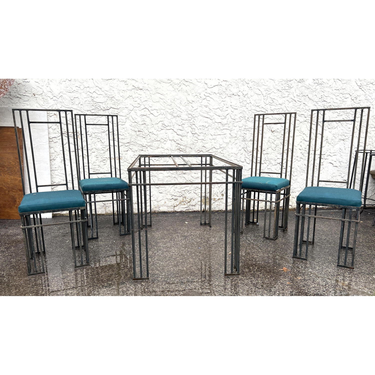 Appraisal: Very Heavy iron patio set Straight box design Frank Lloyd