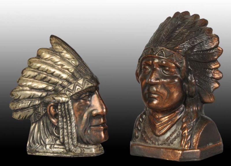 Appraisal: Lot of Cast Iron Indian Chief Head Still Banks Description