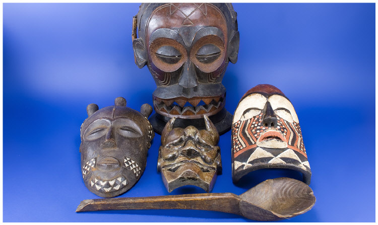 Appraisal: Mixed Lot Of Tribal Masks And Food Scoop