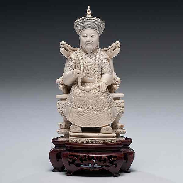 Appraisal: Chinese Carved Ivory Emperor Chinese A carved and inked ivory