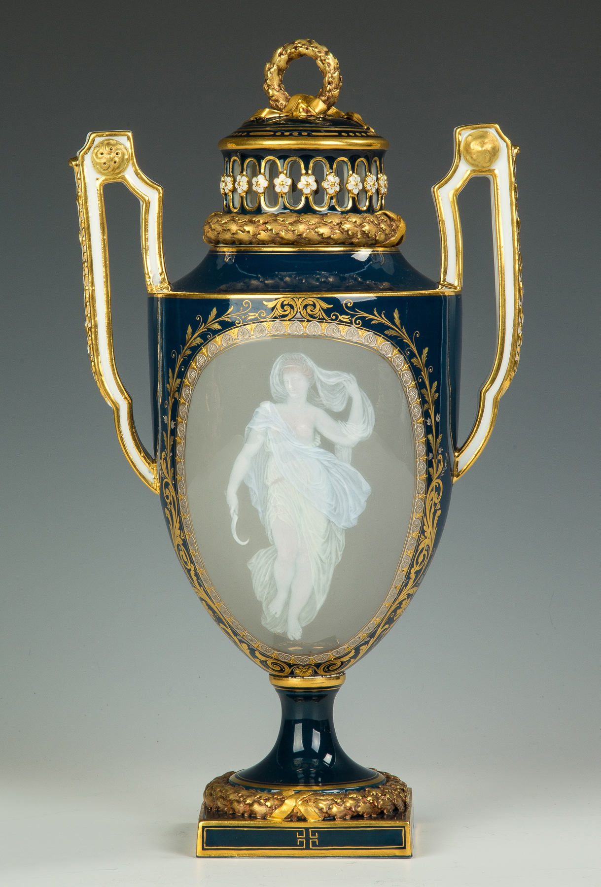 Appraisal: Fine Meissen Pate-sur-Pate Covered Urn Late th century WIth robed