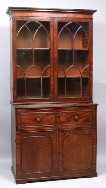 Appraisal: Georgian mahogany secretaire bookcase h x w x d Missing