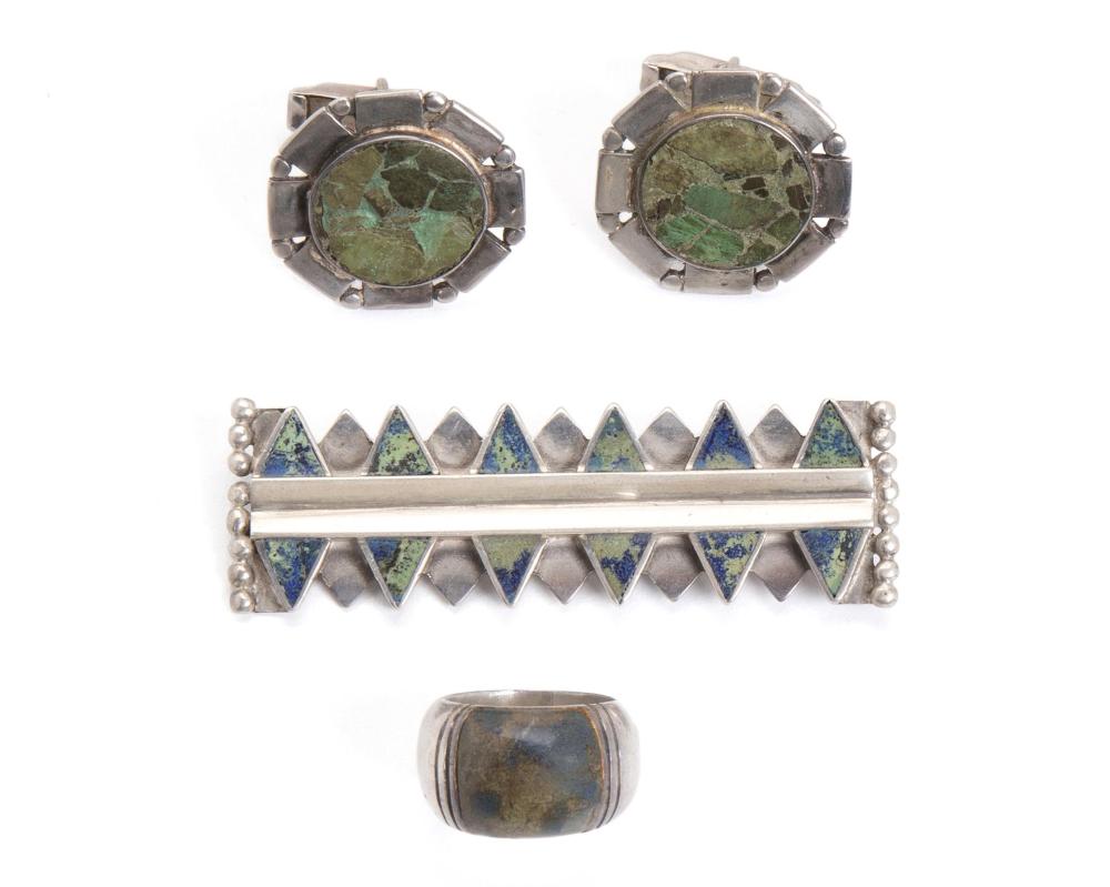 Appraisal: A group of William Spratling sterling silver and azurmalachite jewelry