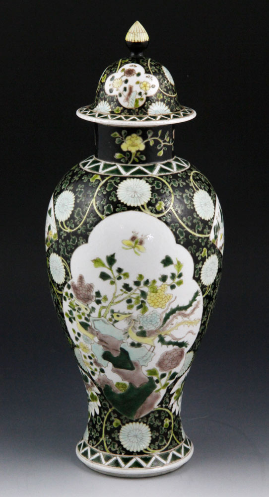 Appraisal: - Chinese Famille Noir Covered Jar Famille noir covered jar