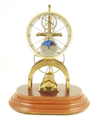 Appraisal: A brass skeleton clock with a single fusee movement and