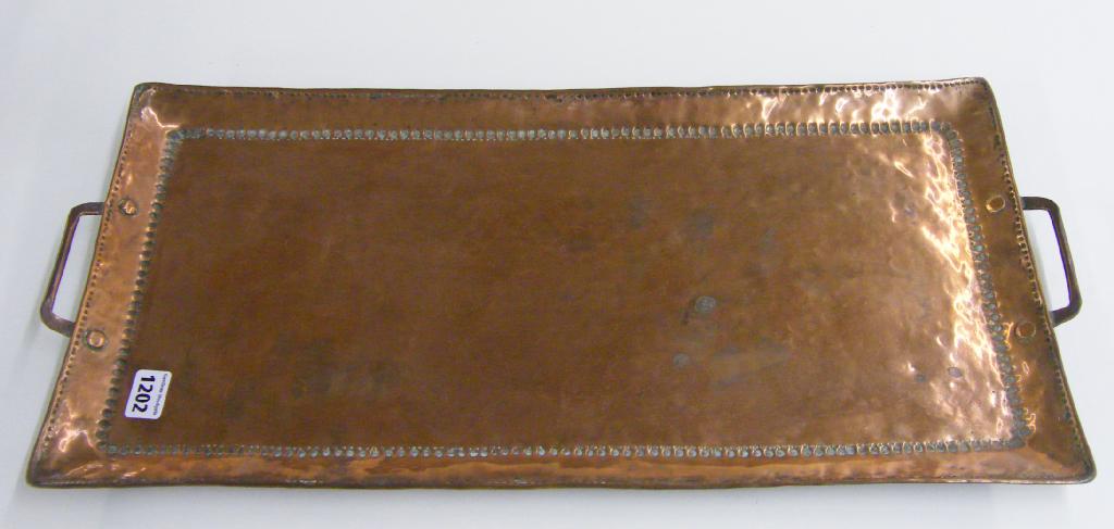 Appraisal: John Pearson hammered copper rectangular twin handle tray stamped JP