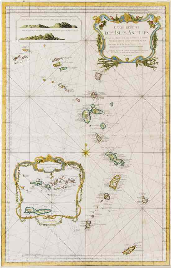 Appraisal: MAP BELLIN JACQUES NICOLAS Carte Reduite Des Isles Antilles Paris