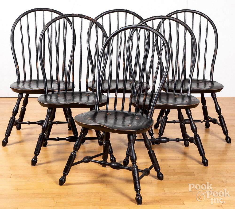 Appraisal: Set of six W Wallick bowback Windsor chairs Set of