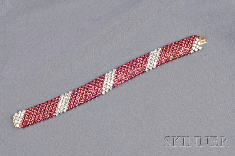 Appraisal: kt Gold Ruby and Diamond Bracelet the flexible form set