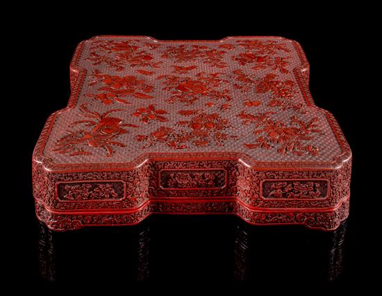 Appraisal: Sale Lot A Large Cinnabar Lacquer Square Covered Box the