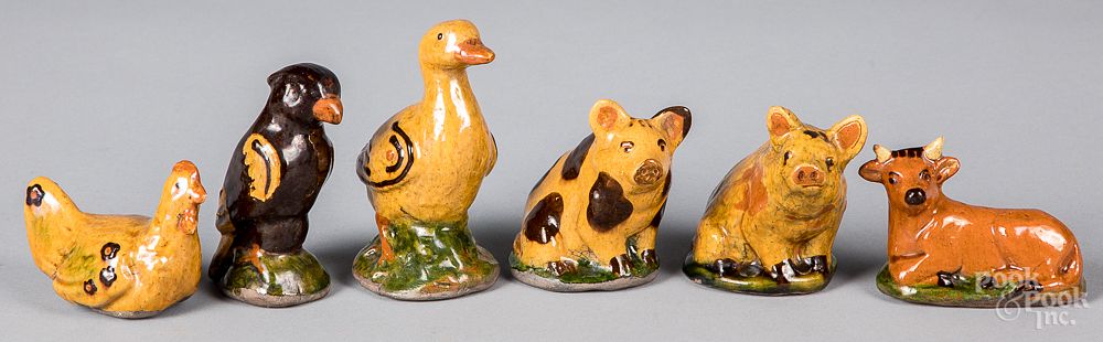 Appraisal: Six Shooner redware animals Six Shooner redware animals tallest -