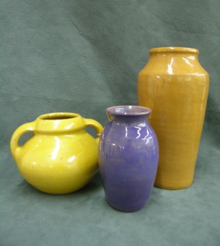 Appraisal: Three pottery pieces including Cherokee pottery vase Danish double handled